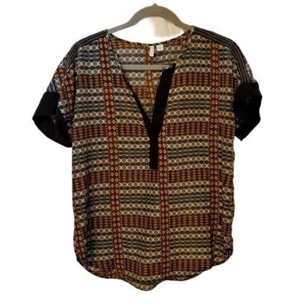 CATO Womens Sz M Multicolor  Geometric Short Sleeve Blouse